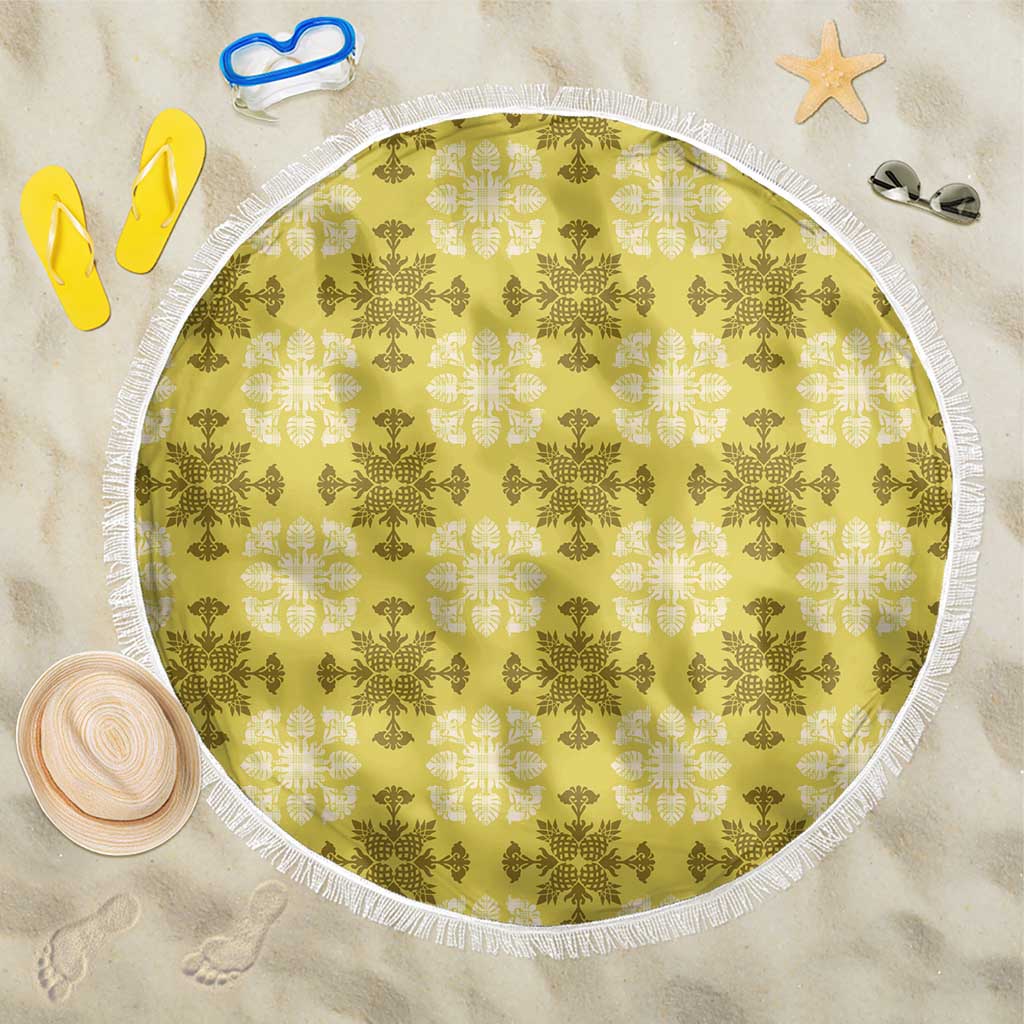Yellow Hawaiian Quilt Beach Blanket Hawaii Pineapple Monstera Palaka Motifs LT14 One Size 150cm Yellow - Polynesian Pride