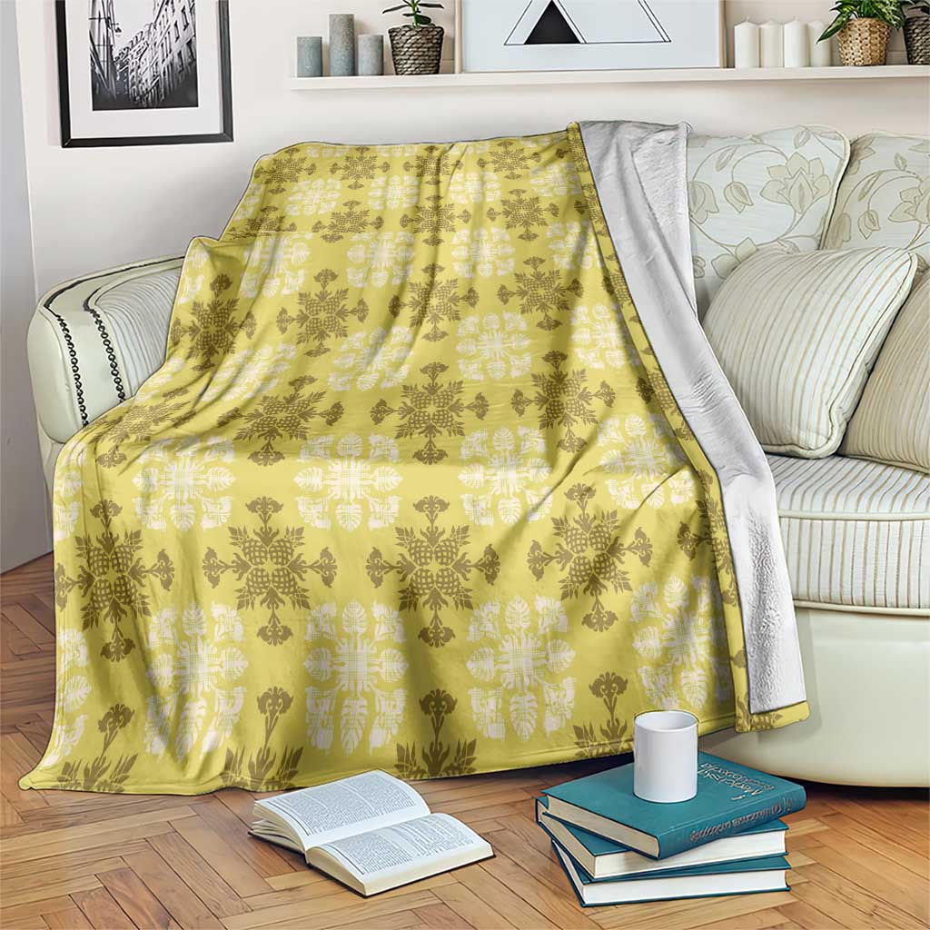 Yellow Hawaiian Quilt Blanket Hawaii Pineapple Monstera Palaka Motifs LT14 Yellow - Polynesian Pride