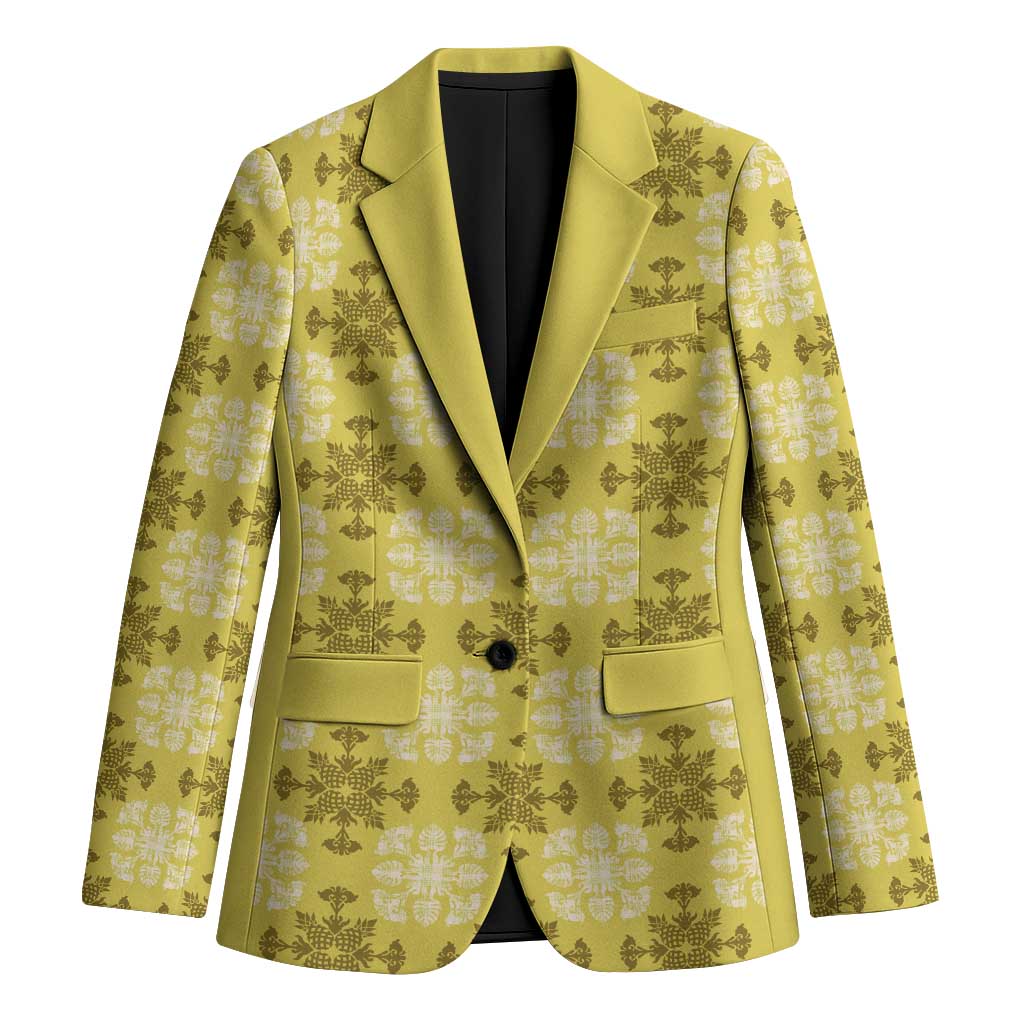 Yellow Hawaiian Quilt Blazer Hawaii Pineapple Monstera Palaka Motifs LT14 Unisex Yellow - Polynesian Pride