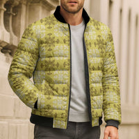 Yellow Hawaiian Quilt Bomber Puffer Jacket Hawaii Pineapple Monstera Palaka Motifs LT14 - Polynesian Pride