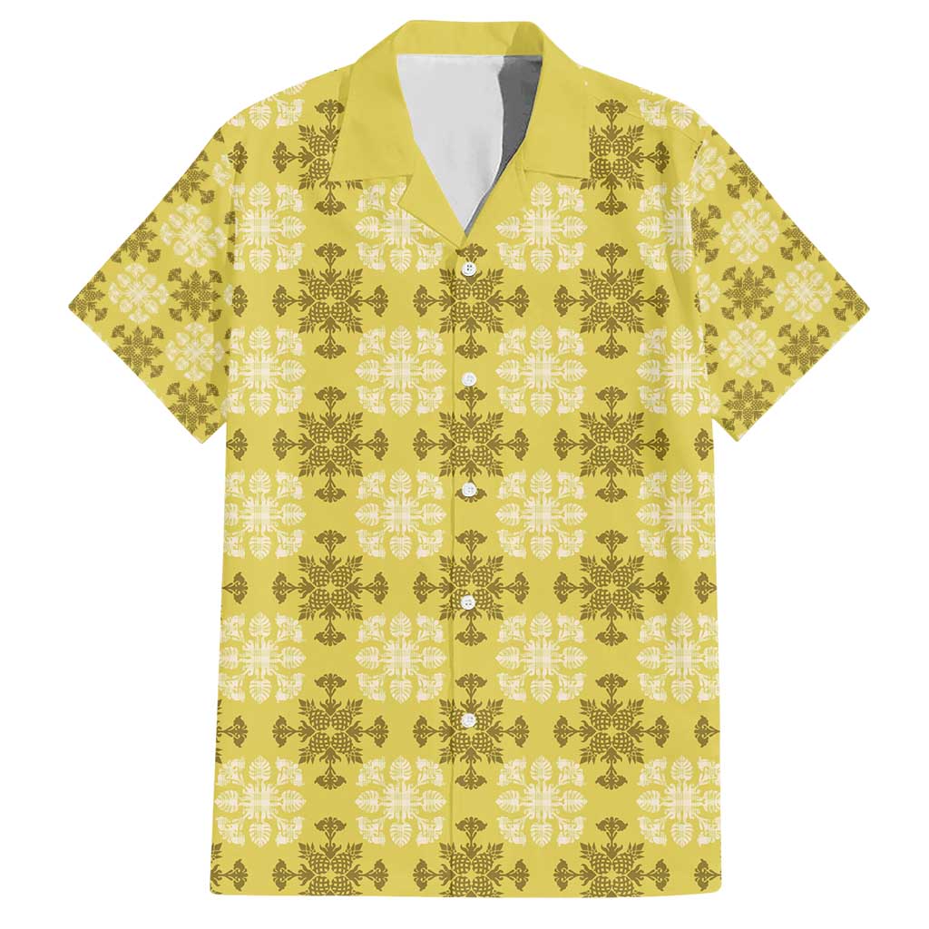 Yellow Hawaiian Quilt Hawaiian Shirt Hawaii Pineapple Monstera Palaka Motifs LT14 Yellow - Polynesian Pride