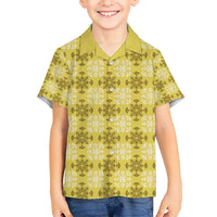 Yellow Hawaiian Quilt Kid Hawaiian Shirt Hawaii Pineapple Monstera Palaka Motifs LT14 Kid Yellow - Polynesian Pride