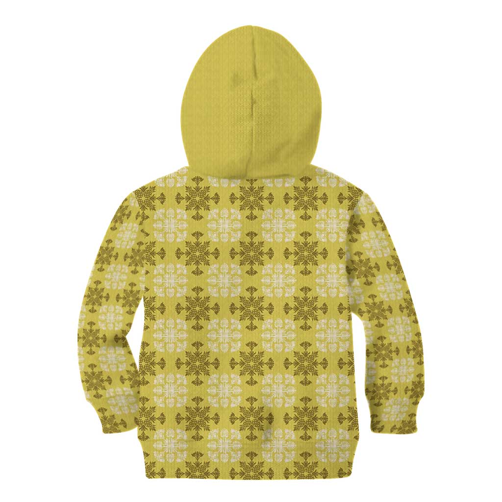 Yellow Hawaiian Quilt Kid Hoodie Hawaii Pineapple Monstera Palaka Motifs LT14 - Polynesian Pride
