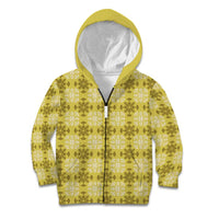 Yellow Hawaiian Quilt Kid Hoodie Hawaii Pineapple Monstera Palaka Motifs LT14 Zip Hoodie Yellow - Polynesian Pride