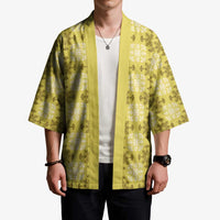 Yellow Hawaiian Quilt Kimono Hawaii Pineapple Monstera Palaka Motifs LT14 - Polynesian Pride