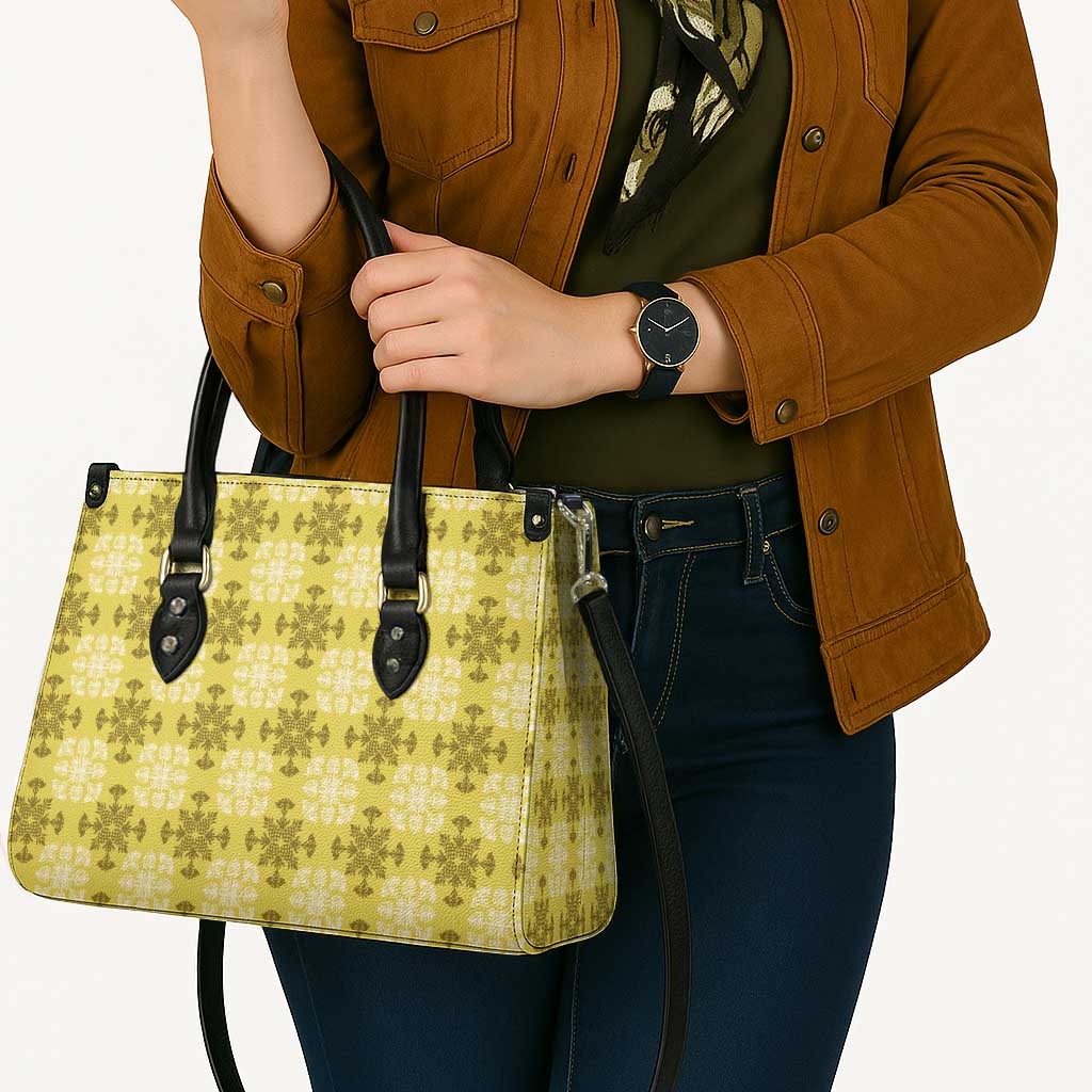 Yellow Hawaiian Quilt Leather Bag Hawaii Pineapple Monstera Palaka Motifs LT14 - Polynesian Pride