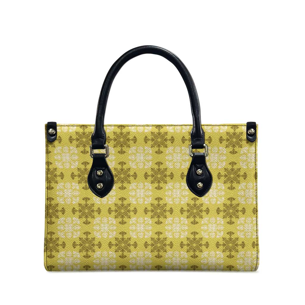 Yellow Hawaiian Quilt Leather Bag Hawaii Pineapple Monstera Palaka Motifs LT14 - Polynesian Pride