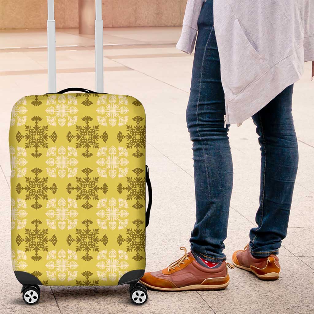Yellow Hawaiian Quilt Luggage Cover Hawaii Pineapple Monstera Palaka Motifs LT14 Yellow - Polynesian Pride