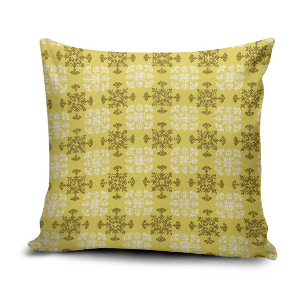 Yellow Hawaiian Quilt Pillow Cover Hawaii Pineapple Monstera Palaka Motifs LT14 Yellow - Polynesian Pride