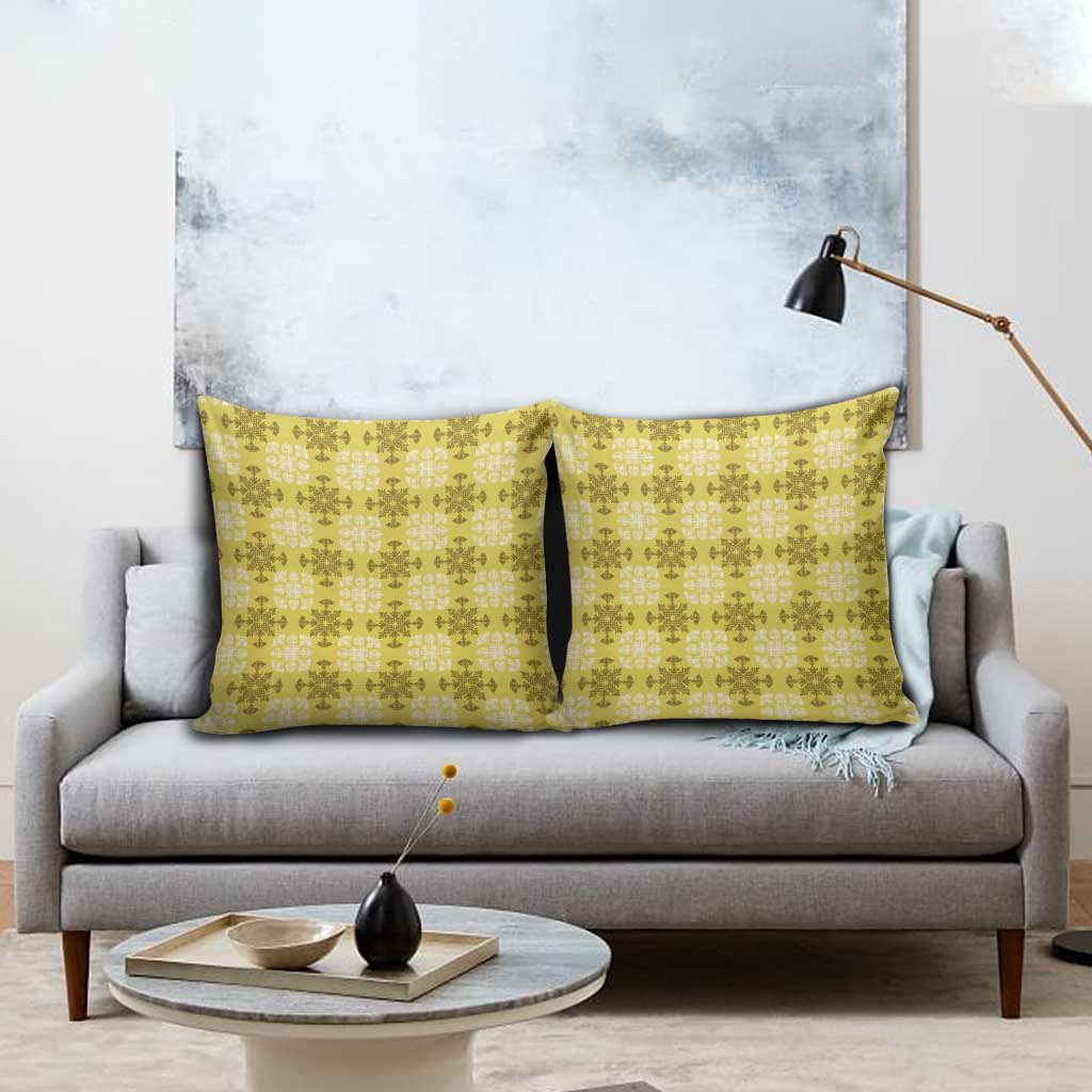 Yellow Hawaiian Quilt Pillow Cover Hawaii Pineapple Monstera Palaka Motifs LT14 - Polynesian Pride
