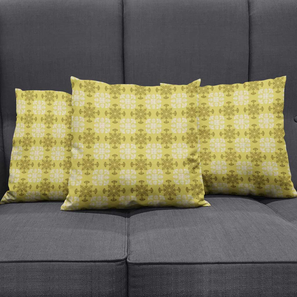 Yellow Hawaiian Quilt Pillow Cover Hawaii Pineapple Monstera Palaka Motifs LT14 - Polynesian Pride