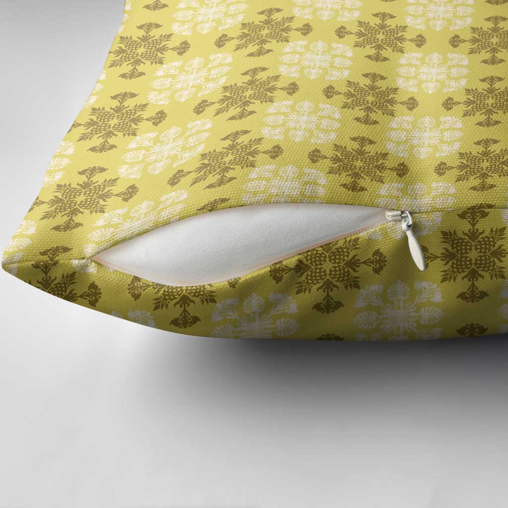 Yellow Hawaiian Quilt Pillow Cover Hawaii Pineapple Monstera Palaka Motifs LT14 - Polynesian Pride