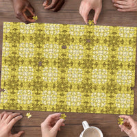 Yellow Hawaiian Quilt Puzzle Hawaii Pineapple Monstera Palaka Motifs LT14 - Polynesian Pride