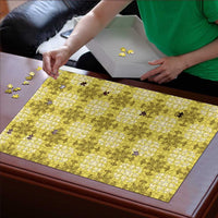 Yellow Hawaiian Quilt Puzzle Hawaii Pineapple Monstera Palaka Motifs LT14 - Polynesian Pride