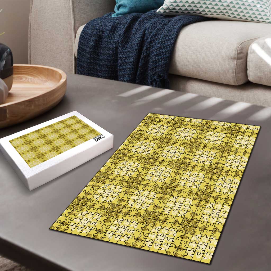 Yellow Hawaiian Quilt Puzzle Hawaii Pineapple Monstera Palaka Motifs LT14 - Polynesian Pride