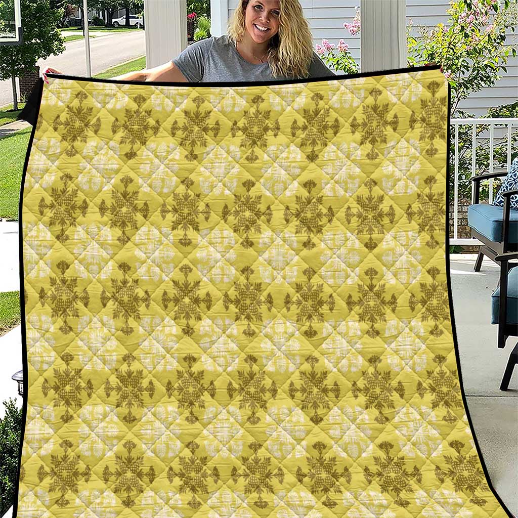 Yellow Hawaiian Quilt Quilt Hawaii Pineapple Monstera Palaka Motifs LT14 Yellow - Polynesian Pride