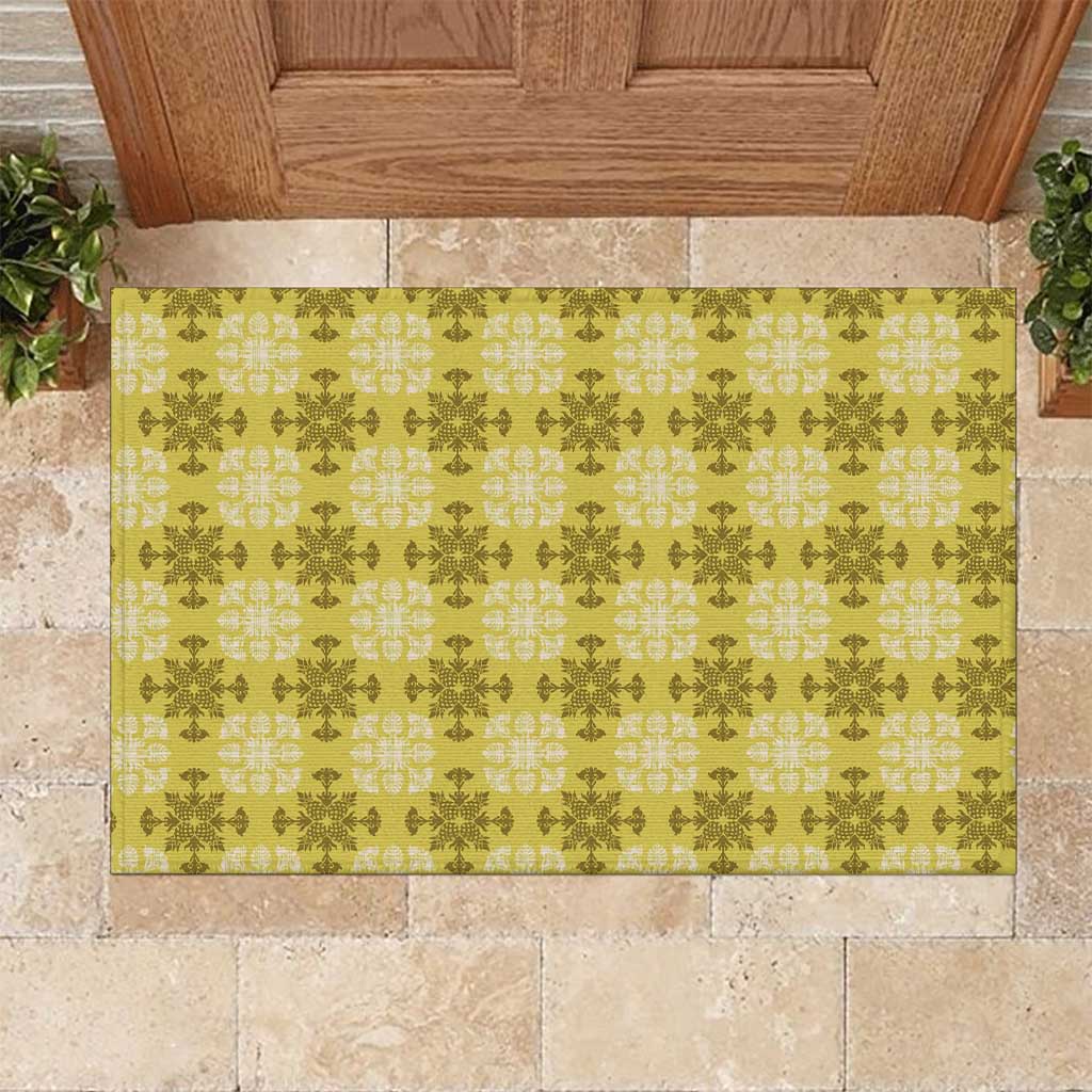 Yellow Hawaiian Quilt Rubber Doormat Hawaii Pineapple Monstera Palaka Motifs LT14 Yellow - Polynesian Pride
