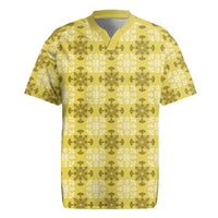 Yellow Hawaiian Quilt Rugby Jersey Hawaii Pineapple Monstera Palaka Motifs LT14 Yellow - Polynesian Pride