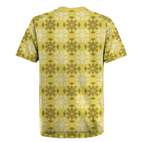 Yellow Hawaiian Quilt Rugby Jersey Hawaii Pineapple Monstera Palaka Motifs LT14 - Polynesian Pride