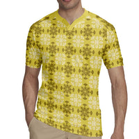 Yellow Hawaiian Quilt Rugby Jersey Hawaii Pineapple Monstera Palaka Motifs LT14 - Polynesian Pride