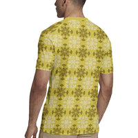 Yellow Hawaiian Quilt Rugby Jersey Hawaii Pineapple Monstera Palaka Motifs LT14 - Polynesian Pride