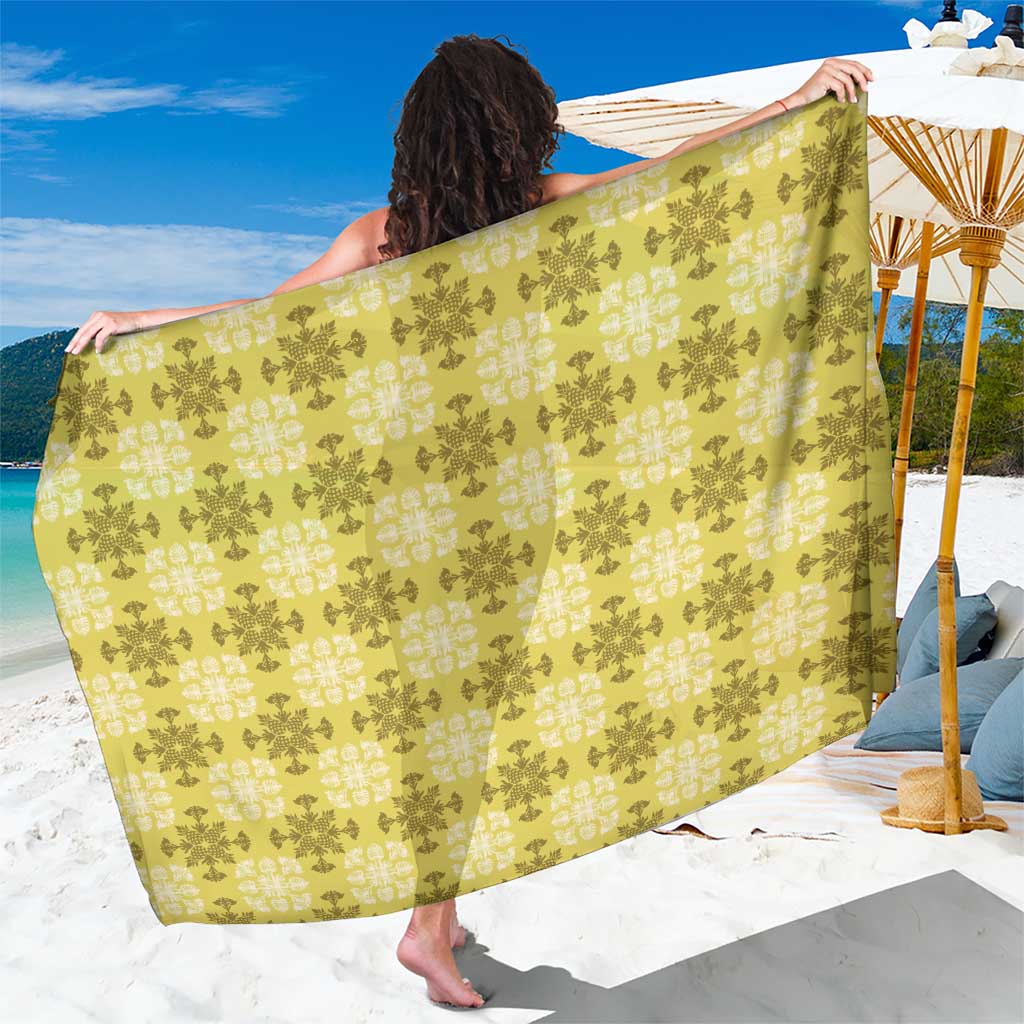 Yellow Hawaiian Quilt Sarong Hawaii Pineapple Monstera Palaka Motifs LT14 One Size 44 x 66 inches Yellow - Polynesian Pride