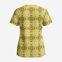 Yellow Hawaiian Quilt Scrub Top Hawaii Pineapple Monstera Palaka Motifs LT14 - Polynesian Pride