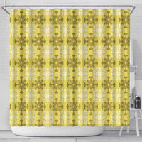 Yellow Hawaiian Quilt Shower Curtain Hawaii Pineapple Monstera Palaka Motifs LT14 - Polynesian Pride