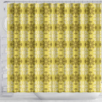 Yellow Hawaiian Quilt Shower Curtain Hawaii Pineapple Monstera Palaka Motifs LT14 - Polynesian Pride