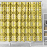 Yellow Hawaiian Quilt Shower Curtain Hawaii Pineapple Monstera Palaka Motifs LT14 - Polynesian Pride
