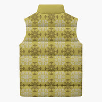 Yellow Hawaiian Quilt Sleeveless Puffer Jacket Hawaii Pineapple Monstera Palaka Motifs LT14 - Polynesian Pride