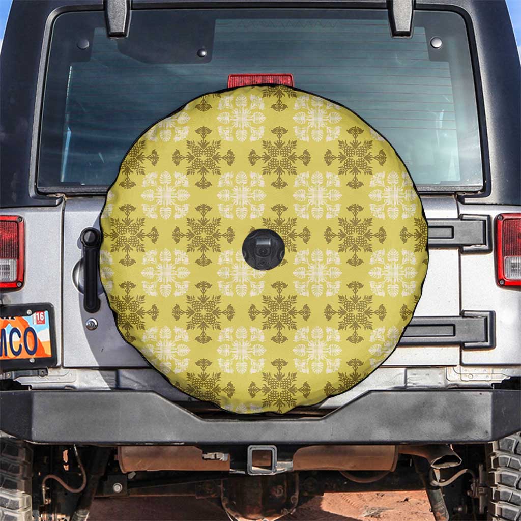 Yellow Hawaiian Quilt Spare Tire Cover Hawaii Pineapple Monstera Palaka Motifs LT14 Yellow - Polynesian Pride