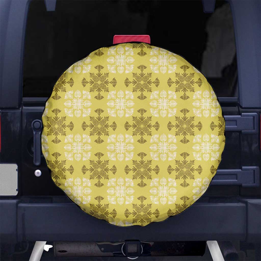 Yellow Hawaiian Quilt Spare Tire Cover Hawaii Pineapple Monstera Palaka Motifs LT14 No hole Yellow - Polynesian Pride