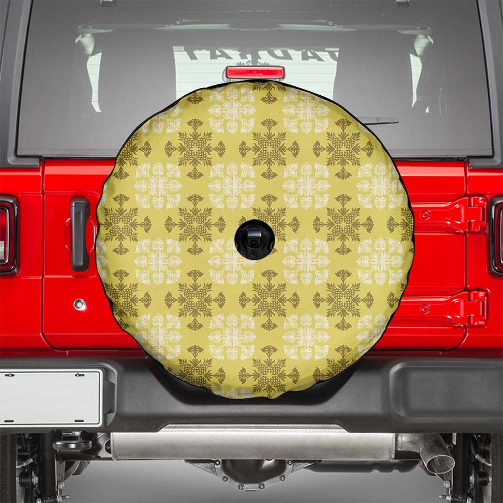 Yellow Hawaiian Quilt Spare Tire Cover Hawaii Pineapple Monstera Palaka Motifs LT14 - Polynesian Pride