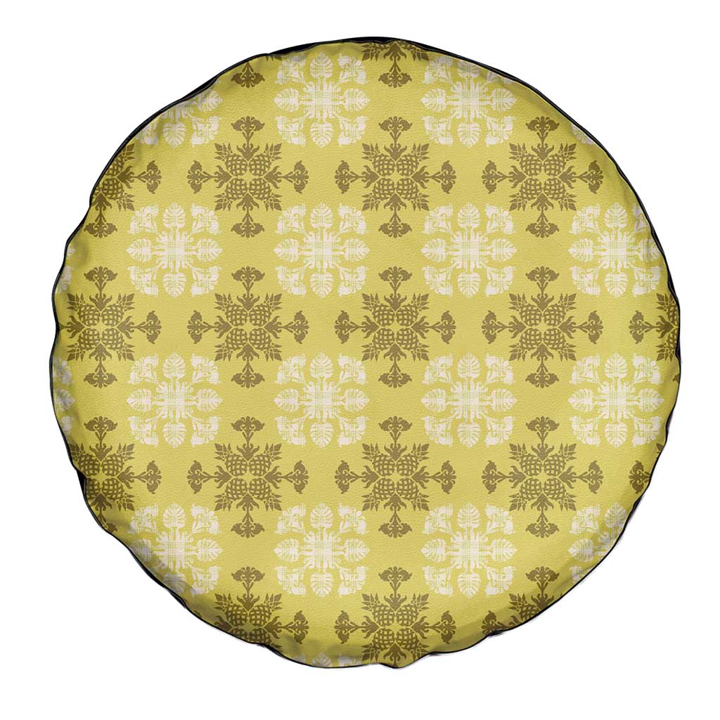 Yellow Hawaiian Quilt Spare Tire Cover Hawaii Pineapple Monstera Palaka Motifs LT14 - Polynesian Pride