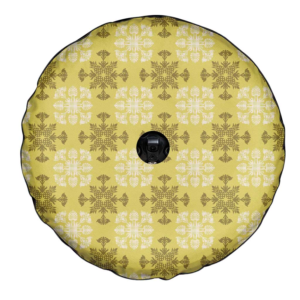 Yellow Hawaiian Quilt Spare Tire Cover Hawaii Pineapple Monstera Palaka Motifs LT14 - Polynesian Pride