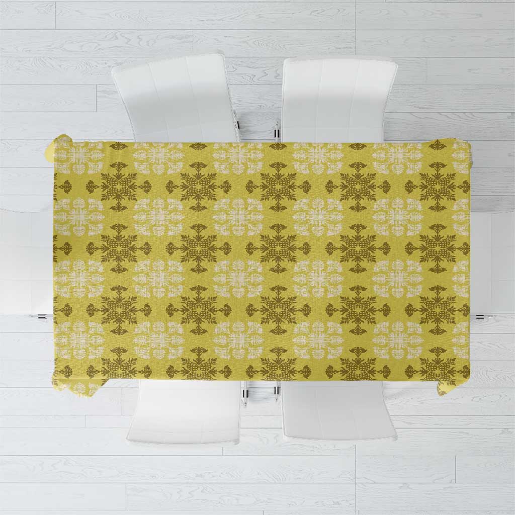 Yellow Hawaiian Quilt Tablecloth Hawaii Pineapple Monstera Palaka Motifs LT14 Yellow - Polynesian Pride