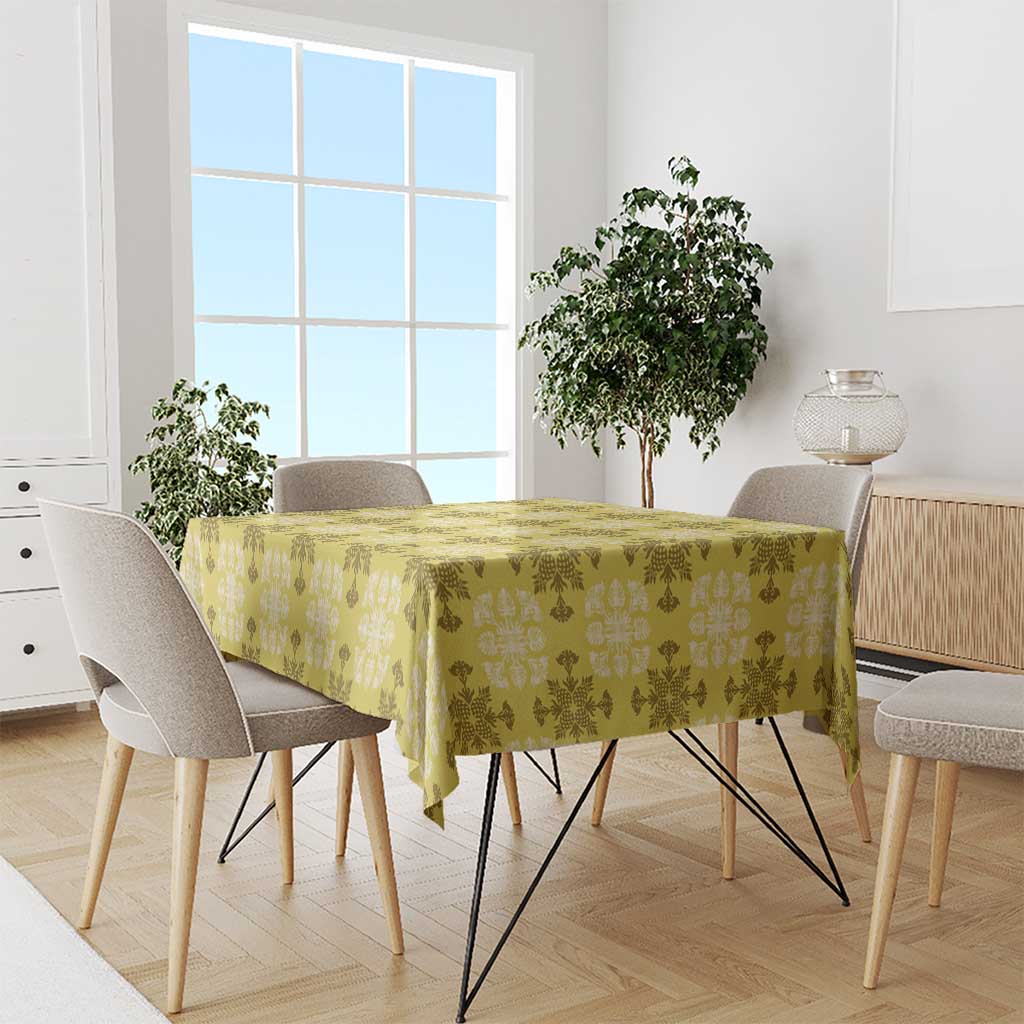 Yellow Hawaiian Quilt Tablecloth Hawaii Pineapple Monstera Palaka Motifs LT14 - Polynesian Pride