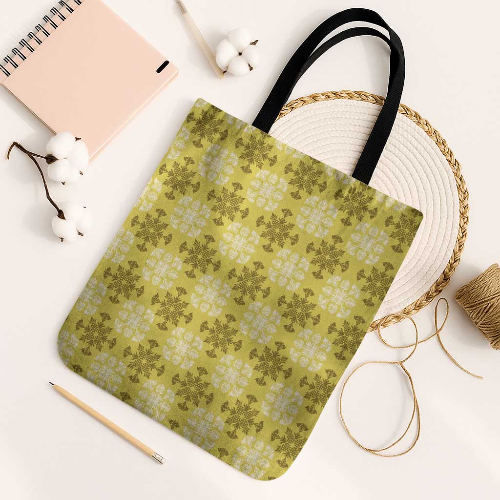 Yellow Hawaiian Quilt Tote Bag Hawaii Pineapple Monstera Palaka Motifs LT14 Black Strap One Size Yellow - Polynesian Pride