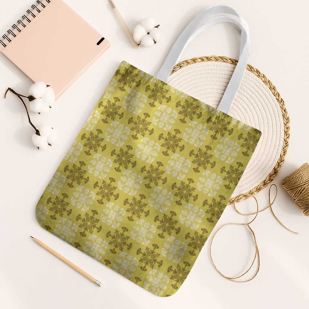 Yellow Hawaiian Quilt Tote Bag Hawaii Pineapple Monstera Palaka Motifs LT14 White Strap One Size Yellow - Polynesian Pride