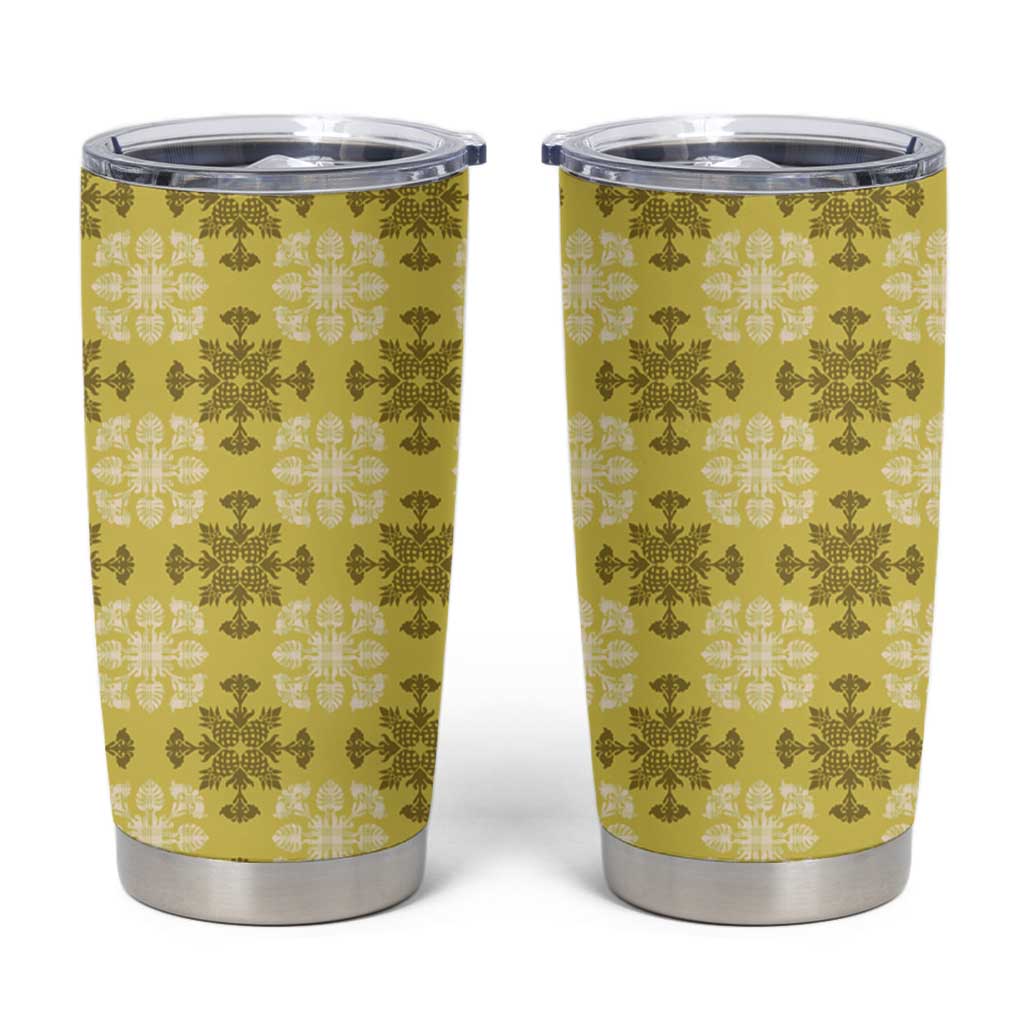 Yellow Hawaiian Quilt Tumbler Cup Hawaii Pineapple Monstera Palaka Motifs LT14 Yellow - Polynesian Pride