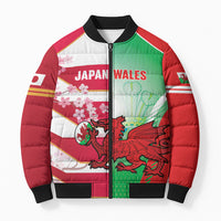 Japan and Wales Rugby Custom Bomber Puffer Jacket Brave Blossoms Welsh Dragon Together