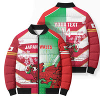 Japan and Wales Rugby Custom Bomber Puffer Jacket Brave Blossoms Welsh Dragon Together
