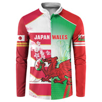 Japan and Wales Rugby Custom Button Sweatshirt Brave Blossoms Welsh Dragon Together