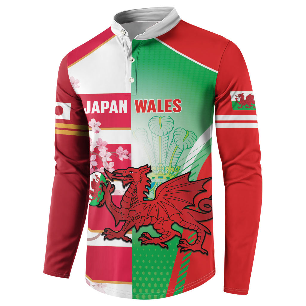 Japan and Wales Rugby Custom Button Sweatshirt Brave Blossoms Welsh Dragon Together