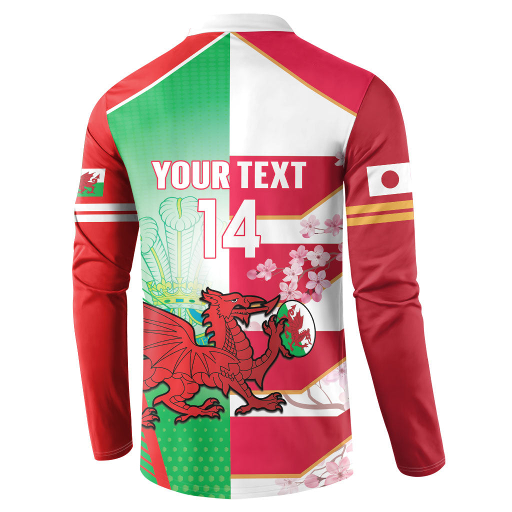 Japan and Wales Rugby Custom Button Sweatshirt Brave Blossoms Welsh Dragon Together
