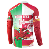 Japan and Wales Rugby Custom Button Sweatshirt Brave Blossoms Welsh Dragon Together