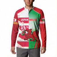 Japan and Wales Rugby Custom Button Sweatshirt Brave Blossoms Welsh Dragon Together