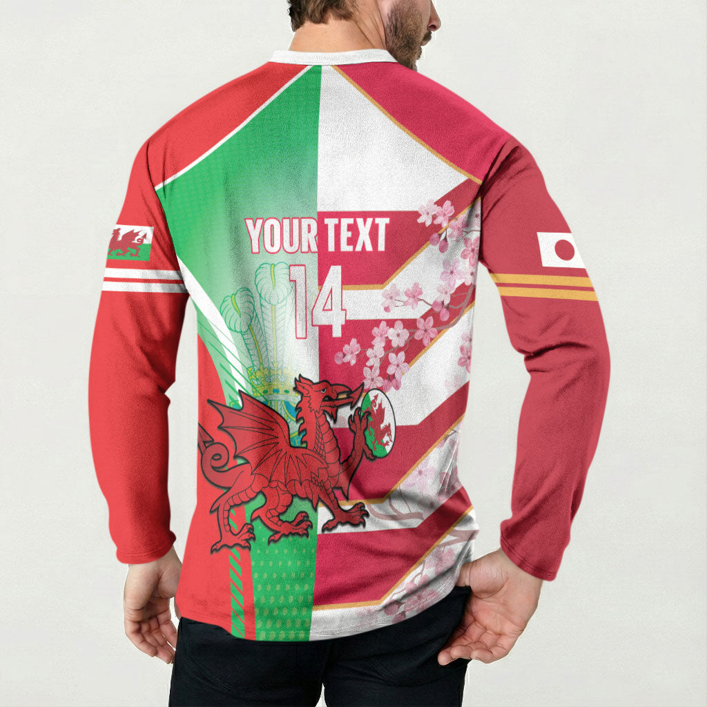 Japan and Wales Rugby Custom Button Sweatshirt Brave Blossoms Welsh Dragon Together