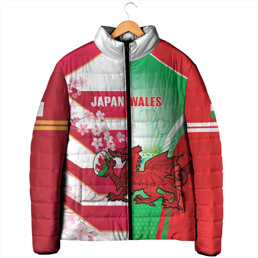 Japan and Wales Rugby Custom Padded Jacket Brave Blossoms Welsh Dragon Together LT14 - Polynesian Pride